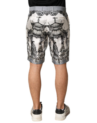 Dolce & Gabbana White Japanese Asian Print Silk Bermuda Shorts