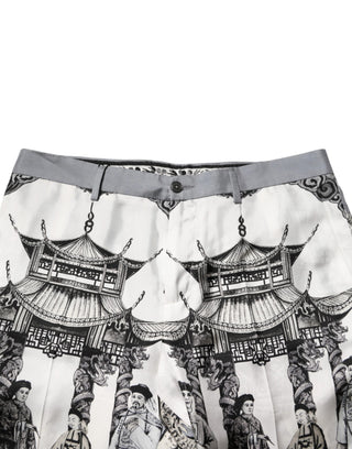 Dolce & Gabbana White Japanese Asian Print Silk Bermuda Shorts
