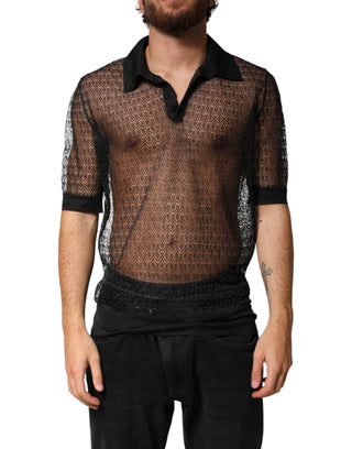 Dolce & Gabbana Black Sheer Short Sleeves Casual Polo  Top