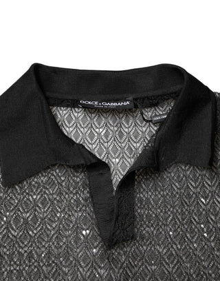 Dolce & Gabbana Black Sheer Short Sleeves Casual Polo  Top