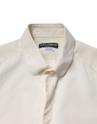 Dolce & Gabbana Off White Silk Men GOLD Dress Formal Shirt