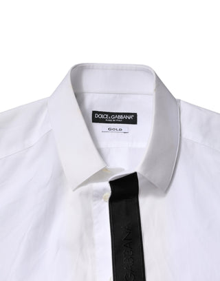 Dolce & Gabbana White Cotton GOLD Collared Dress Formal Shirt