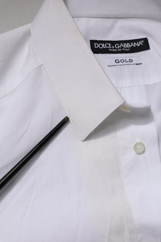 Dolce & Gabbana White Cotton GOLD Collared Dress Formal Shirt