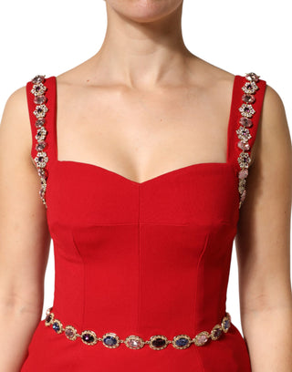 Dolce & Gabbana Red Crystals Sheath Mermaid Long Gown Dress