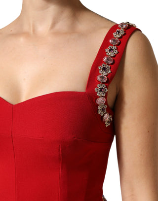 Dolce & Gabbana Red Crystals Sheath Mermaid Long Gown Dress