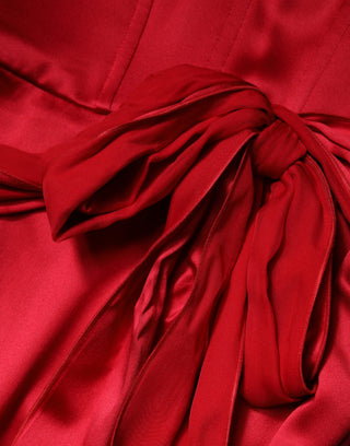Dolce & Gabbana Red Silk Strapless Sheath Long Gown Dress