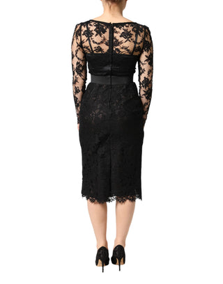 Dolce & Gabbana Black Lace Trim Cotton Sheath Midi Dress