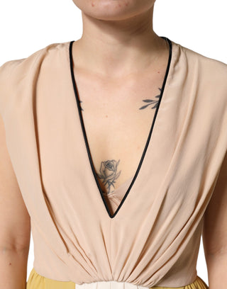 FILOS Multicolor Silk Deep V-neck Sleeveless Knee Length Dress