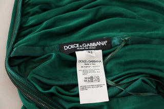 Dolce & Gabbana Dark Green High Waist Midi Skirt Pencil Cut Pleated