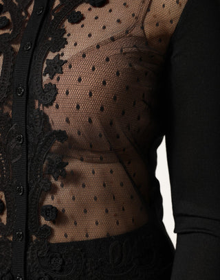 Dolce & Gabbana Black Sheer Button Down Cardigan Sweater