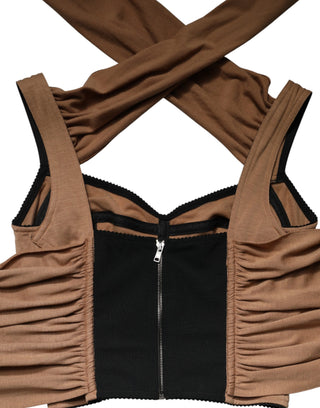 Dolce & Gabbana Brown Virgin Wool Sleeveless Scarf Tank Top