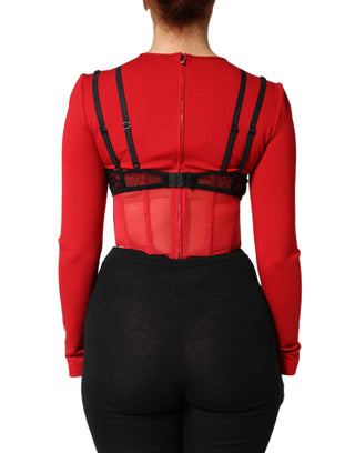 Dolce & Gabbana Red Black Nylon Bralette-Style Cropped Top