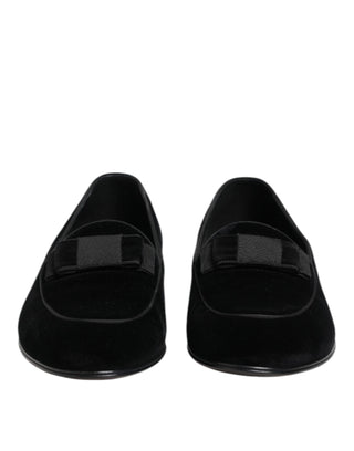 Dolce & Gabbana Black Velvet Slip On Loafers Formal Men Shoes