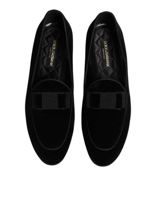 Dolce & Gabbana Black Velvet Slip On Loafers Formal Men Shoes