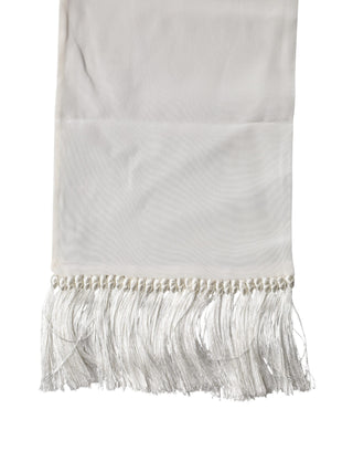 Dolce & Gabbana White Silk Fringes Neck Wrap Foulard Scarf
