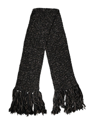 Dolce & Gabbana Black Wool Fringes Neck Wrap Foulard Scarf