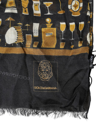 Dolce & Gabbana Black Jazz Club Print Neck Wrap Shawl Scarf