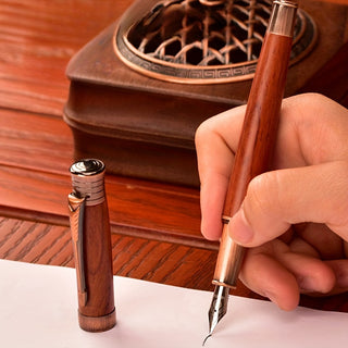 Elegant Antique Wooden Fountain Pen - Fine Nib, Snap-On Cap for Calligraphy and Office Use - Perfect Gift for Men and Women 