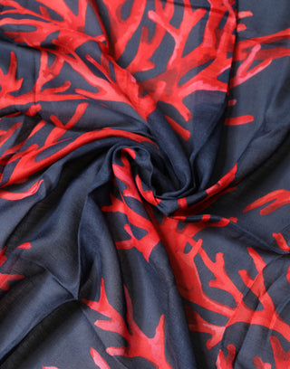 Dolce & Gabbana Blue Red Coral Print Square Foulard Men Scarf