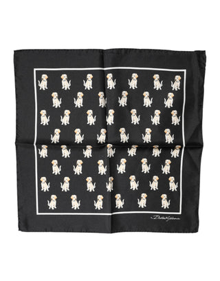 Dolce & Gabbana Black Dog Print Square Handkerchief Scarf