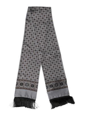 Dolce & Gabbana Gray Patterned Fringes Neck Foulard Scarf