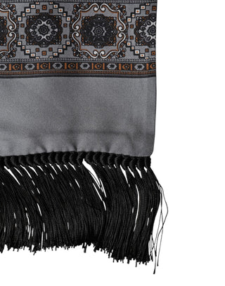 Dolce & Gabbana Gray Patterned Fringes Neck Foulard Scarf