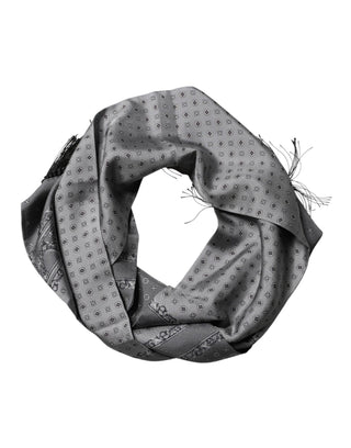 Dolce & Gabbana Gray Patterned Fringes Neck Foulard Scarf