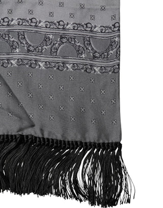 Dolce & Gabbana Gray Patterned Fringes Neck Foulard Scarf