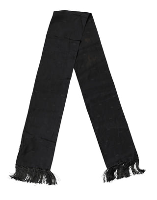 Dolce & Gabbana Black Logo Silk Fringes Neck Foulard Scarf