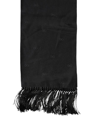 Dolce & Gabbana Black Logo Silk Fringes Neck Foulard Scarf
