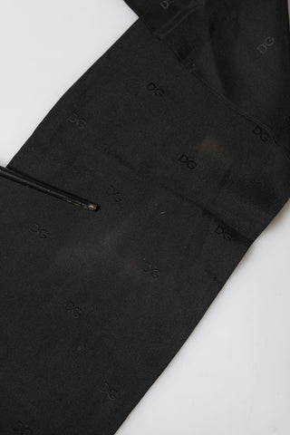 Dolce & Gabbana Black Logo Silk Fringes Neck Foulard Scarf