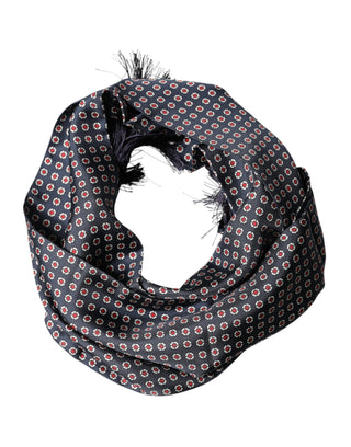 Dolce & Gabbana Black Patterned Fringes Neck Foulard Scarf