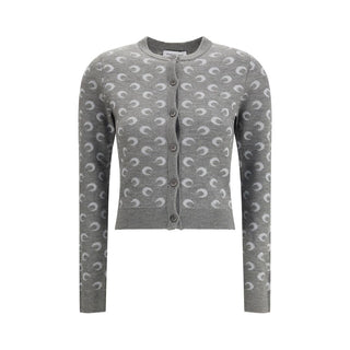 Marine Serre Gray Fleece Wool Cardigan