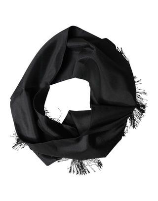 Dolce & Gabbana Black Silk Fringes Neck Wrap Foulard Scarf