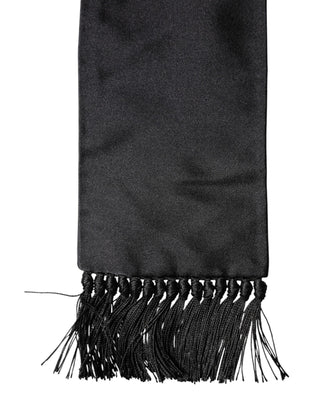 Dolce & Gabbana Black Silk Fringes Neck Wrap Foulard Scarf