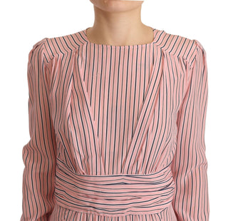 Ermanno Scervino Pink Stripes Long Sleeves Sheath Midi Dress