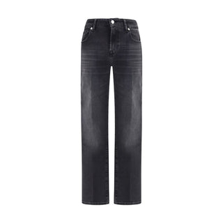 7FOR Black Cotton Straight-Leg Jeans