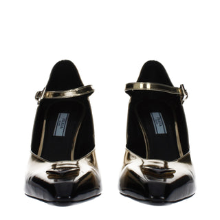 Prada Gold Leather High Heel Pumps