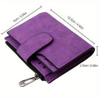 Vintage Solid Color Short Wallet, Coin Purse with Perfect Match Clutch, Classic Credit Card Holder 