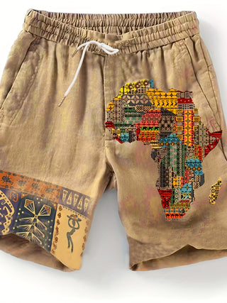 Men's African Style Graphic Print Shorts, Stylish and Fashionable Drawstring Shorts for Summer Holiday and Resort Wear 