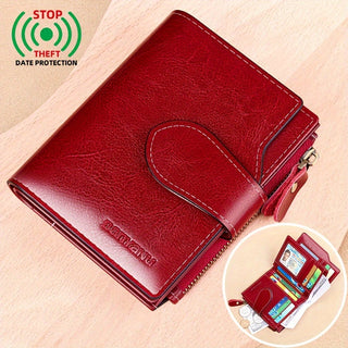 Women's Short Wallet Genuine Leather Elegant Foldable Card Holder Credit Card Holder Vintage Style 