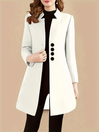 Single Breasted Solid Coat, Elegant Long Sleeve Versatile Outerwear, Women's Clothing 