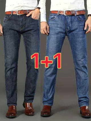 2 Piece Men's Plain Cotton Jeans with Pockets Casual Cotton Blend Jeans for Outdoor Activities 