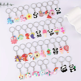 100pcs Cute Cartoon Keychain Set - Panda, Rainbow and Avocado Charms for Bags and Keys - Perfect Gift for Women 