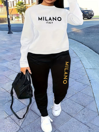 Women's Casual Letter Print Sportswear Set Long Sleeve T-shirt and Joggers Set Autumn/Winter Comfortable Clothes 