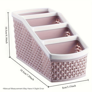 4-Compartment Bamboo Imitation Plastic Organizer - Multi-Purpose Office Shaving Makeup Storage Rack for Cosmetics, Skincare, Stationery, Tools - Non-Food Contact Decorative Basket 