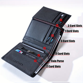 Genuine Leather Men's Wallet One Piece Short Vertical Slim Credit Card Holder 