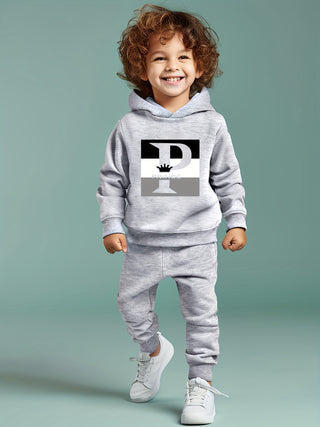 Boys' Hooded Sweatshirt and Jogger Set, Plain Knitted Polyester Letter Print, Regular Fit, Spring/Autumn Set, Outdoor 