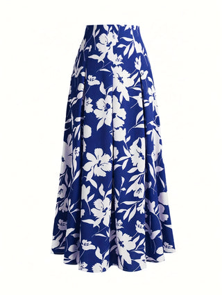 Floral Print Ruffle Hem Skirt Elegant High Waist Skirt for Spring Autumn Women Clothing 