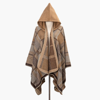 Vintage Plaid Hooded Shawl Thick Warm Sweater Outdoor Windproof Wrap Long Soft Blanket 